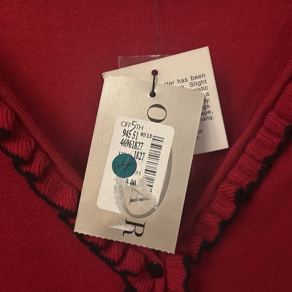 Vintage Oscar De La Renta Red Cardigan Sweater with Black Ruffles NEW - Picture 7 of 8